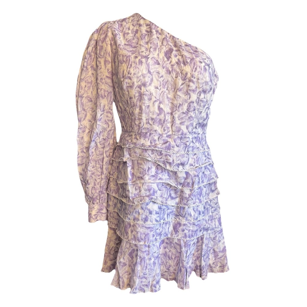 La Maison Talulah Womens Purple Ruffle‎ Tiered One Shoulder Linen Dress Size M